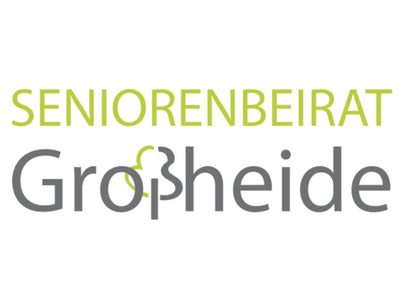 Schriftzug mit Seniorenbeirat in grün und Großheide in grau mit dem ß als Bäumchen gezeichnet in Anlehnung an das Logo der Gemeinde Großheide